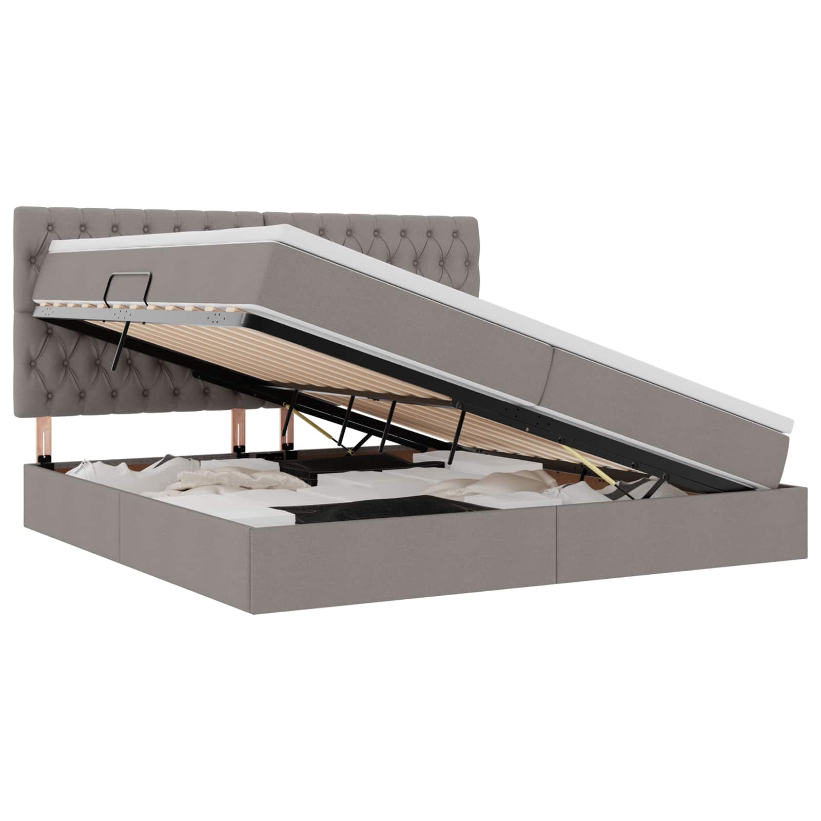 vidaXL Opslag bed met matras met hoofdeinde Taupe 200 x 200 cm Stof, foto 3
