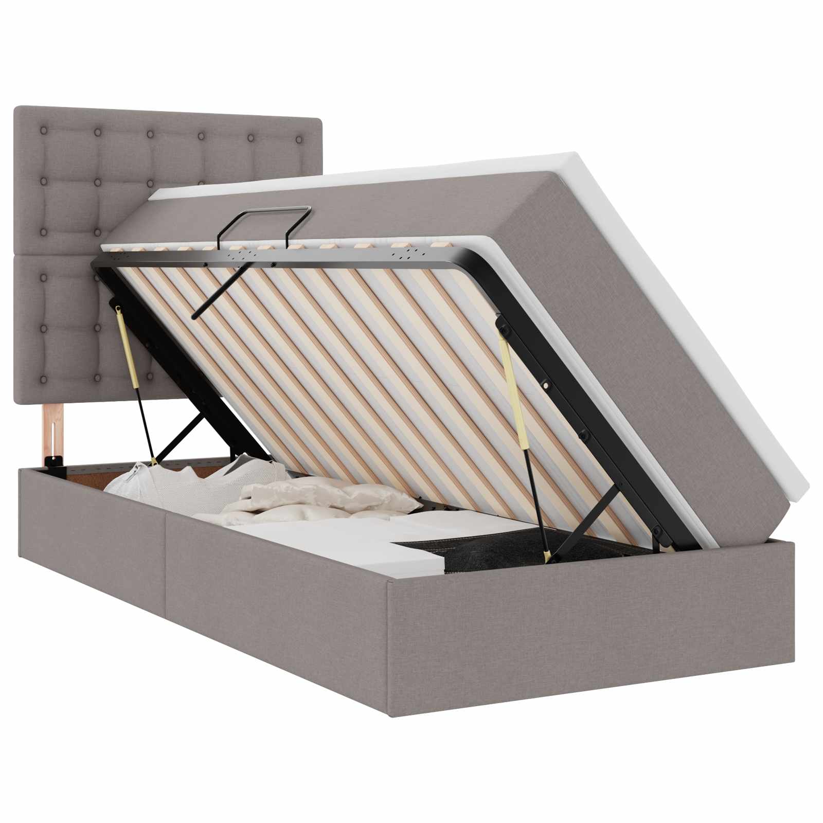 vidaXL Opslag bed met matras met hoofdeinde Taupe 100 x 200 cm Stof, foto 3