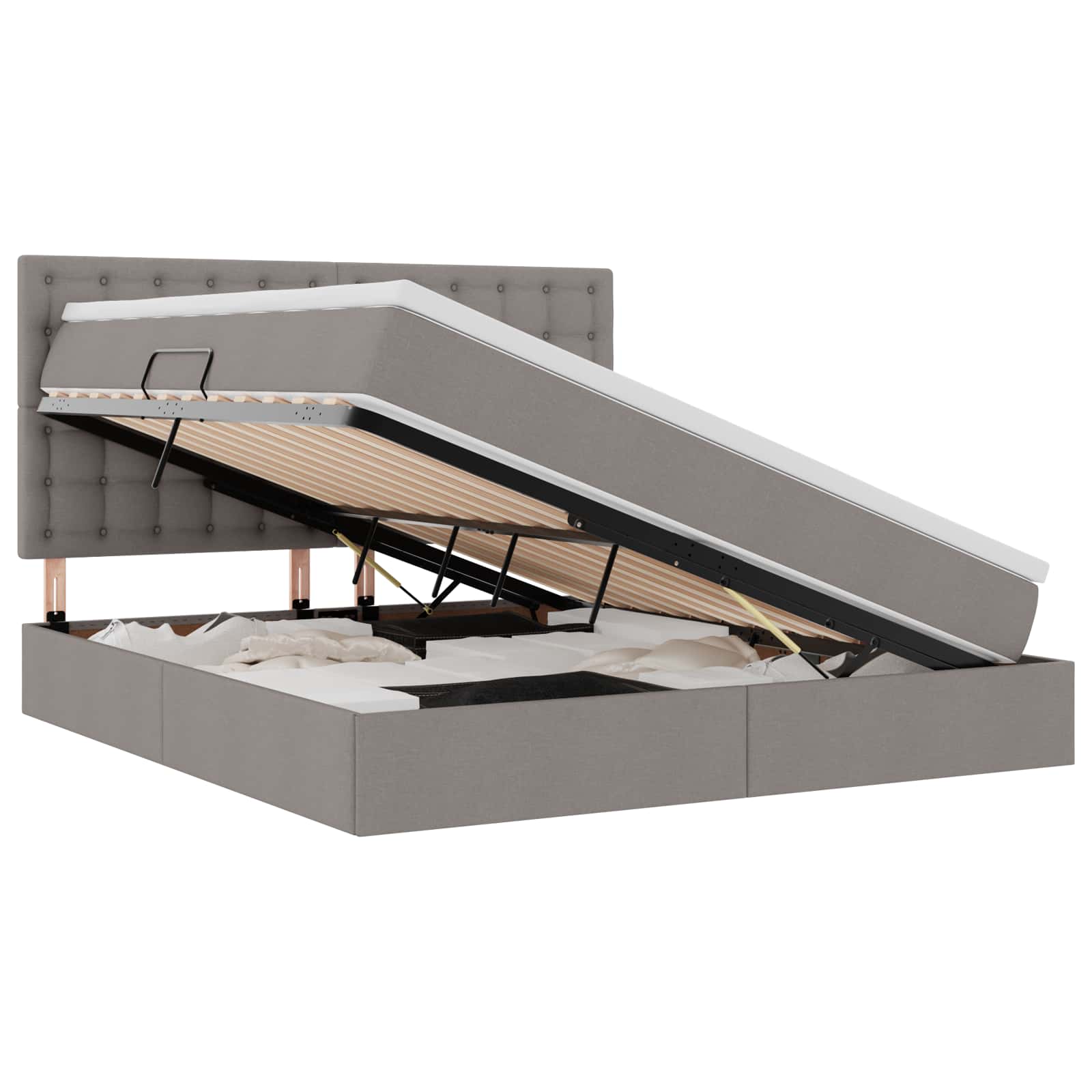 vidaXL Opslag bed met matras met hoofdeinde Taupe 160 x 200 cm Stof, foto 3