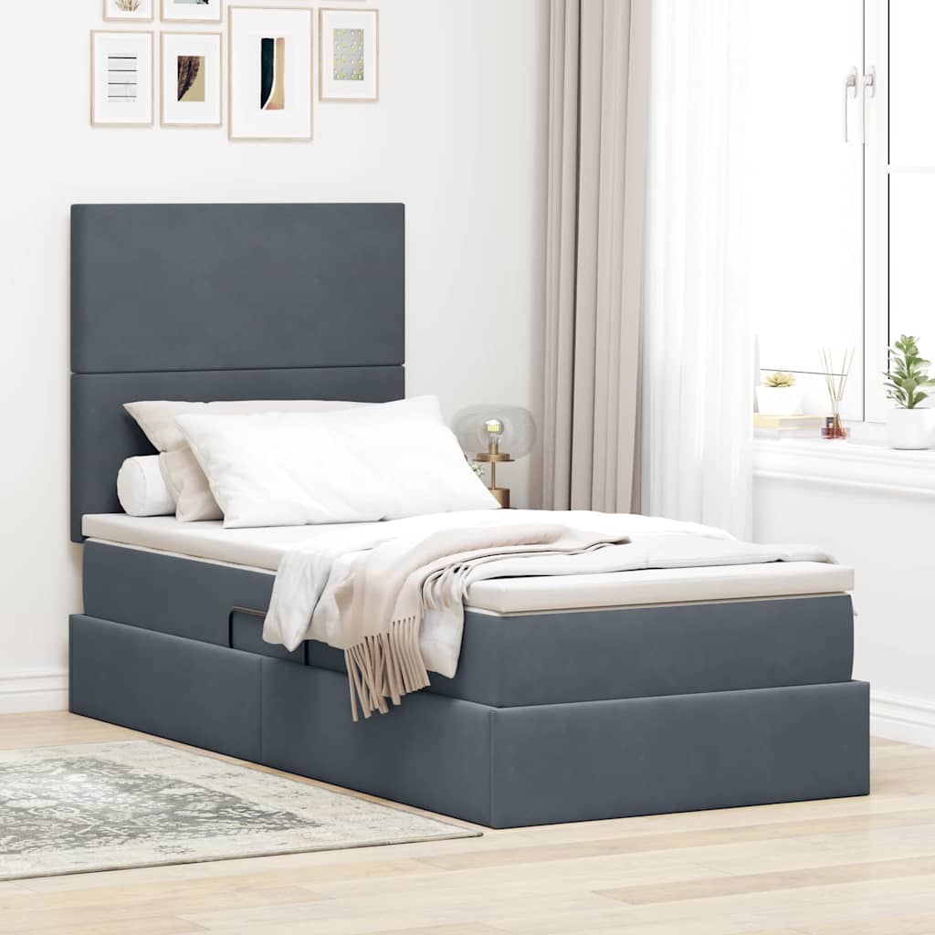 vidaXL Pat cu saltea și spațiu de depozitare Gri închis 90 x 190 cm