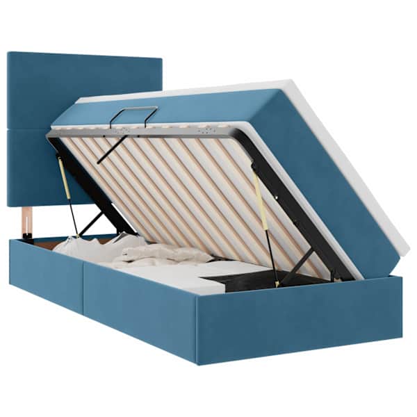 vidaXL Voodi hoiukohaga ja madratsiga Tumesinine 100 x 200 cm Samet