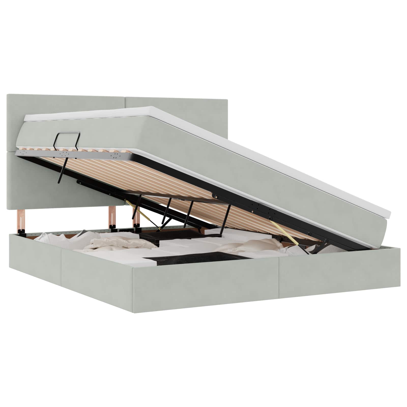 vidaXL Opslag bed met matras Lichtgrijs 180 x 200 cm Fluweel, foto 3