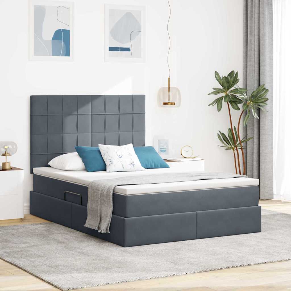 Thumbnail - vidaXL Bett mit Stauraum und LED Dunkelgrau 140 x 200 cm Samt