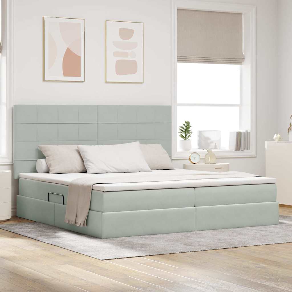 vidaXL Pat cu saltea și spațiu de depozitare Gri deschis 200 x 200 cm