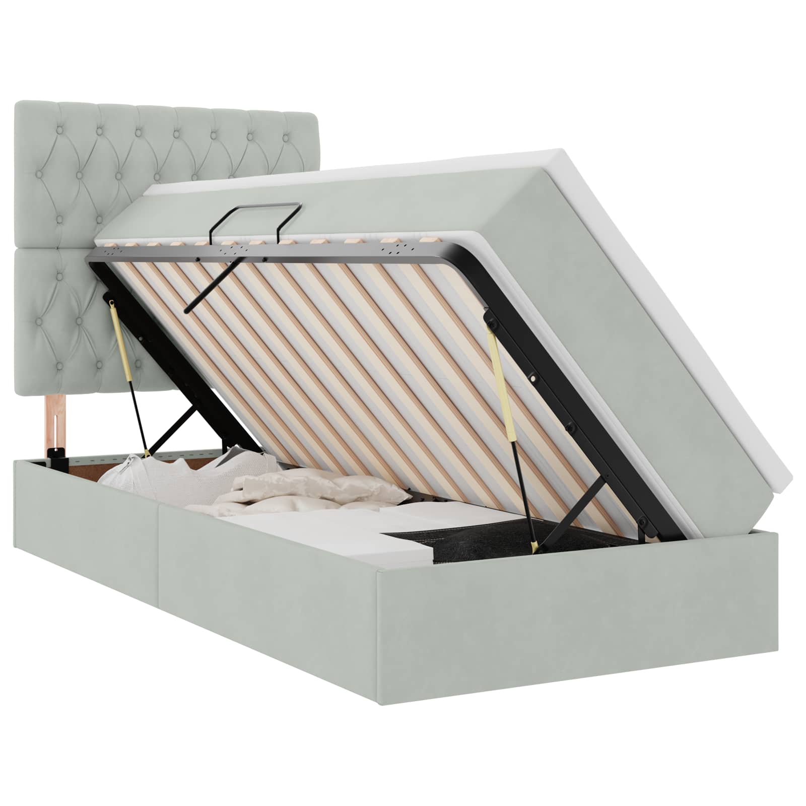 vidaXL Opslag bed met matras Lichtgrijs 100 x 200 cm Fluweel, foto 3