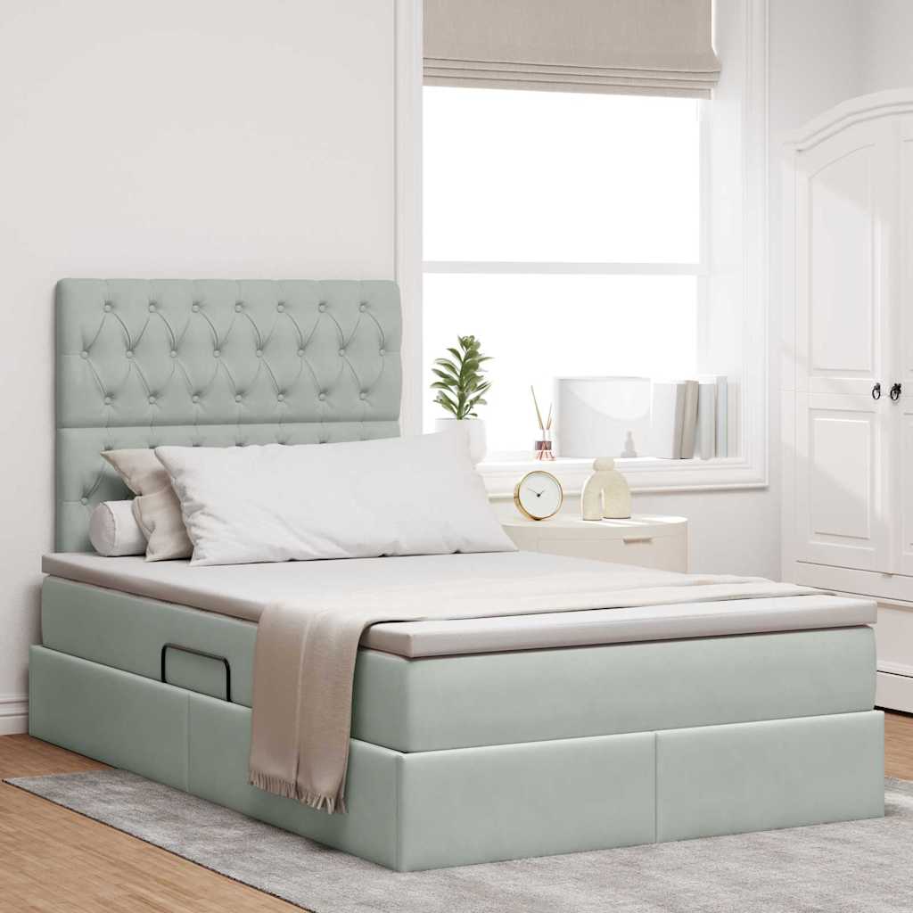 vidaXL Pat cu saltea și spațiu de depozitare Gri deschis 120 x 190 cm