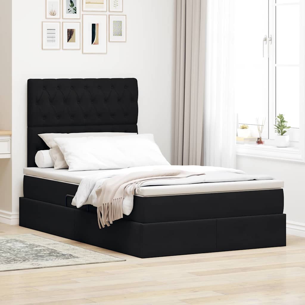 vidaXL Pat cu saltea și spațiu de depozitare Negru 120 x 200 cm