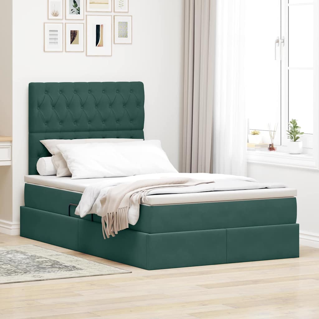 vidaXL Pat cu saltea și spațiu de depozitare Verde închis 120 x 200 cm