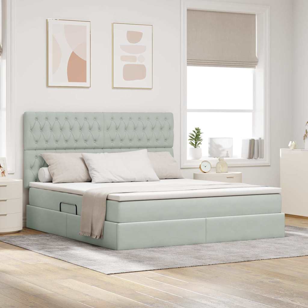 Thumbnail - vidaXL Aufbewahrungsbett mit Matratze Hellgrau 180 x 200 cm Samt