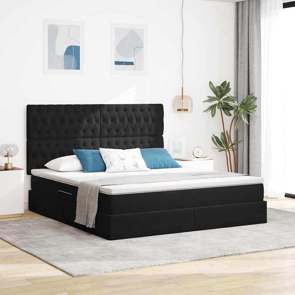 vidaXL Pat cu saltea și spațiu de depozitare Negru 180 x 200 cm