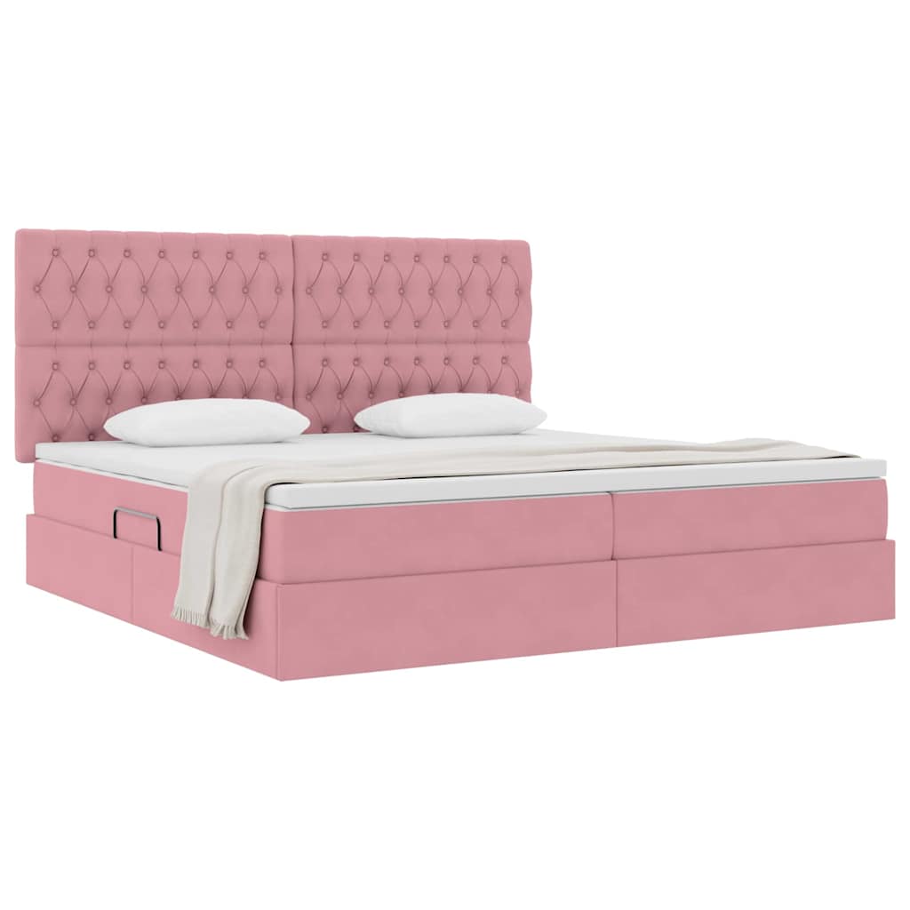 Thumbnail - vidaXL Bett mit Stauraum und LED mit Matratze Rosa 200 x 200 cm Samt
