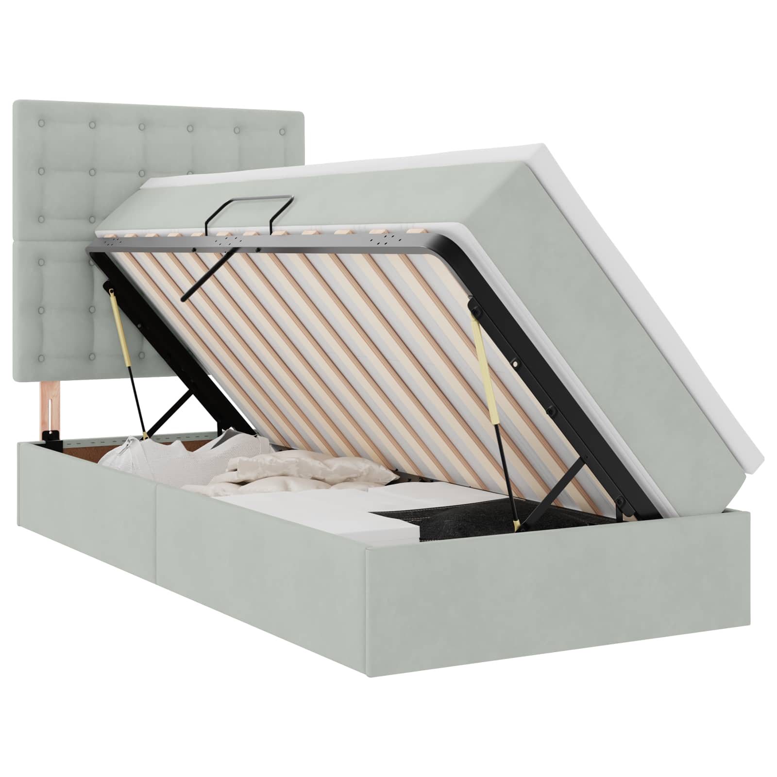 vidaXL Opslag bed met matras met opslag Lichtgrijs 90 x 190 cm Fluweel, foto 3