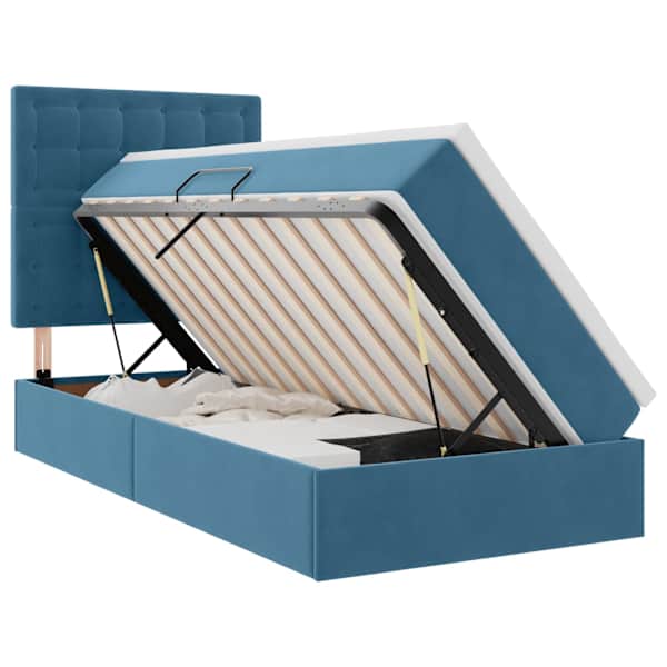 vidaXL Voodi hoiukohaga ja madratsiga Tumesinine 90 x 190 cm Samet