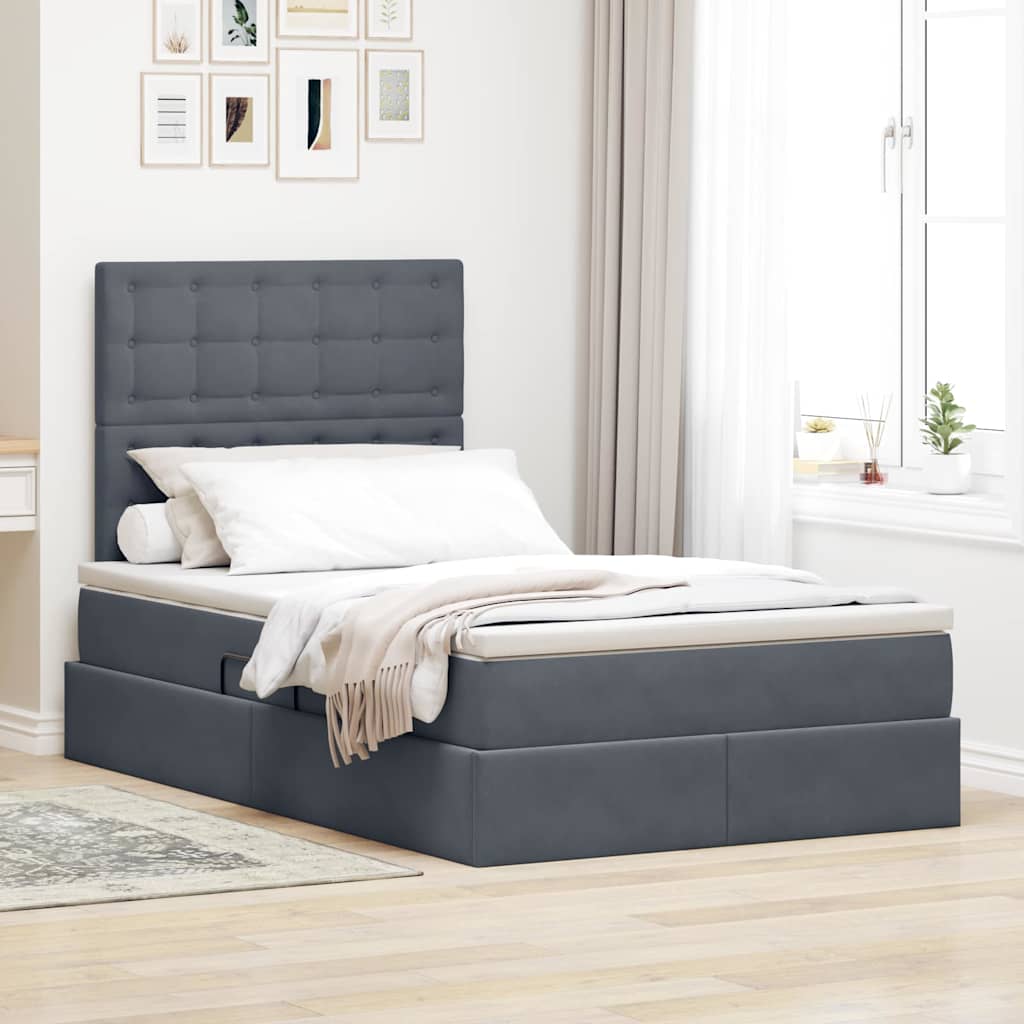 vidaXL Pat cu saltea și spațiu de depozitare Gri închis 120 x 190 cm