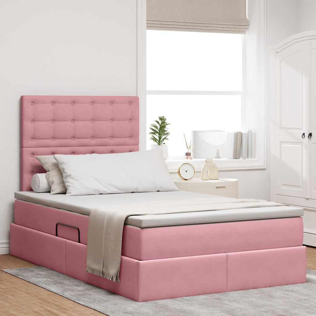 vidaXL Pat cu saltea și spațiu de depozitare Roz 120 x 200 cm Catifea