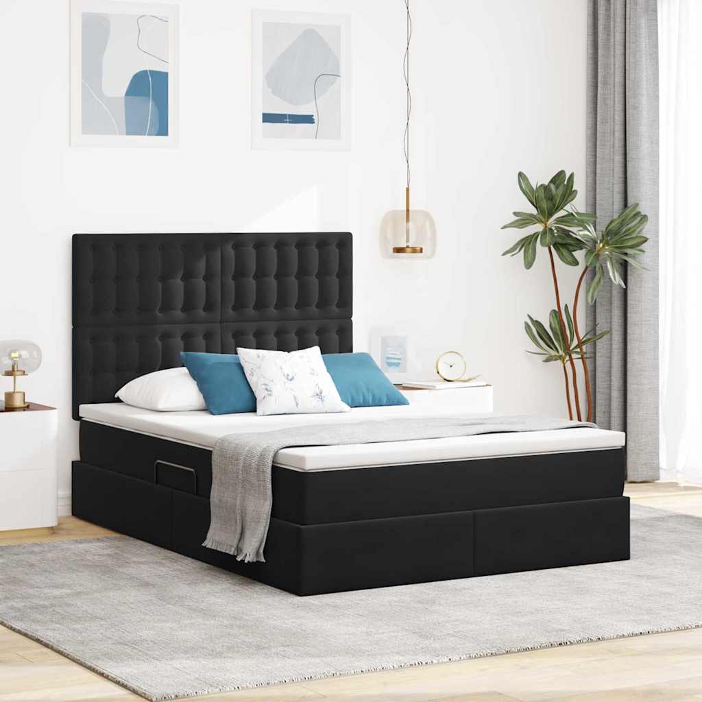 vidaXL Pat cu saltea și spațiu de depozitare Negru 140 x 190 cm