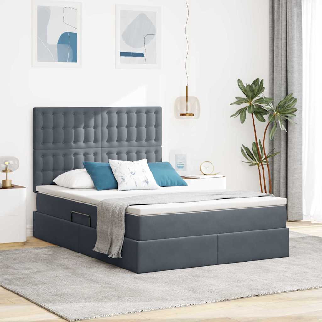 vidaXL Bett mit Stauraum und LED Dunkelgrau 140 x 200 cm Samt