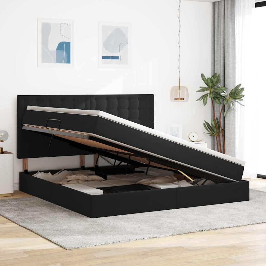 vidaXL Bett mit Stauraum und LED Schwarz 200 x 200 cm Samt