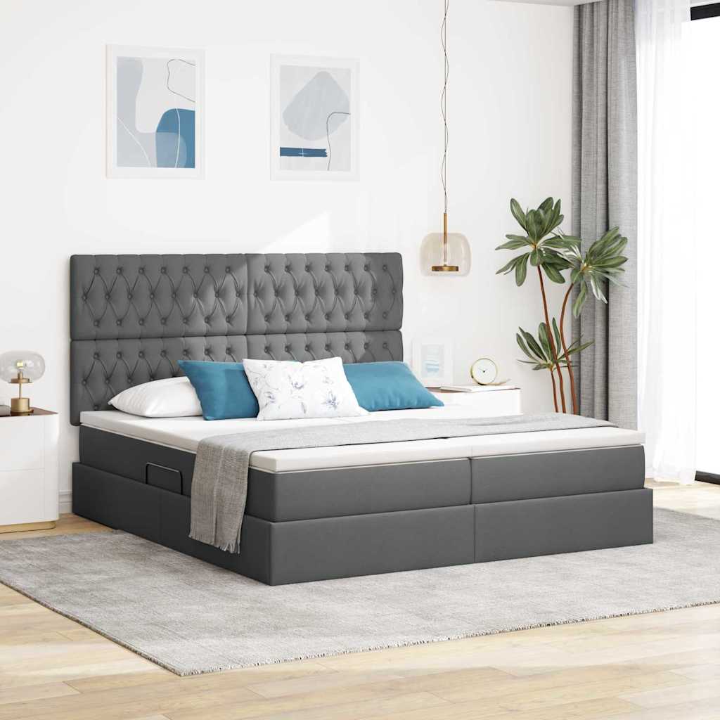 vidaXL Pat cu storage Gri închis 200 x 200 cm Piele artificială