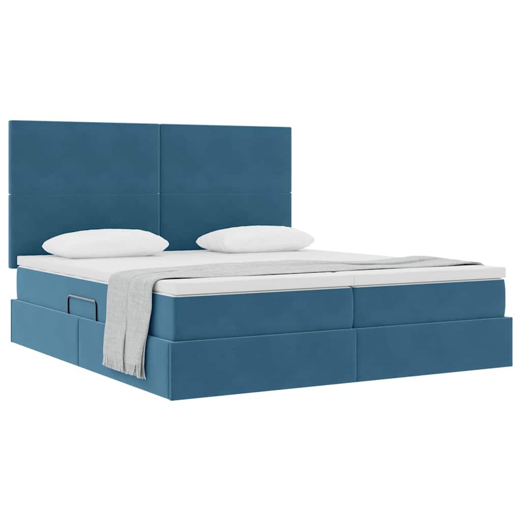 Postelja s shranjevanjem Temno modra 180 x 200 cm Žamet - slika 3