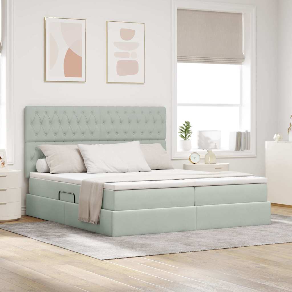 vidaXL Pat cu storage cu saltea Gri deschis 200 x 200 cm Catifea