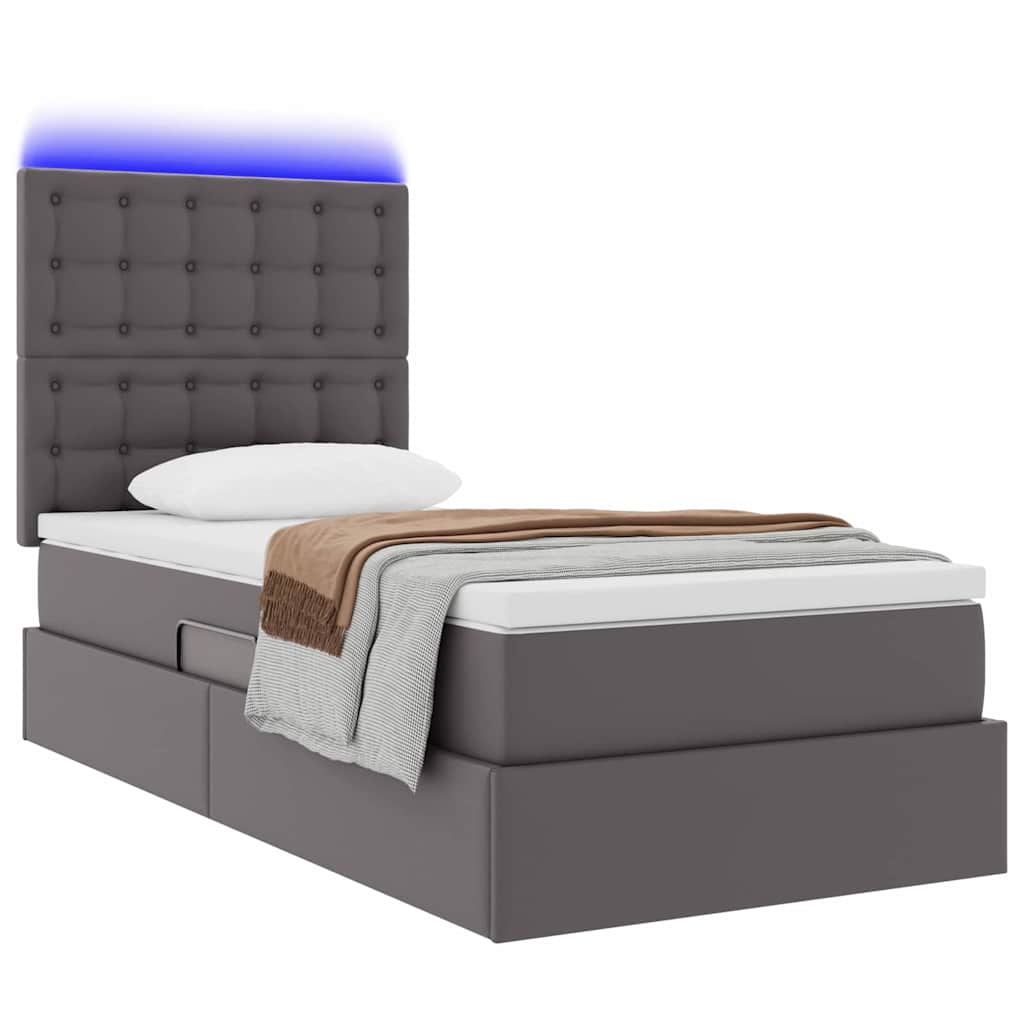 Thumbnail - vidaXL Bett mit Stauraum und LED mit LED Grau 90 x 200 cm Kunstleder
