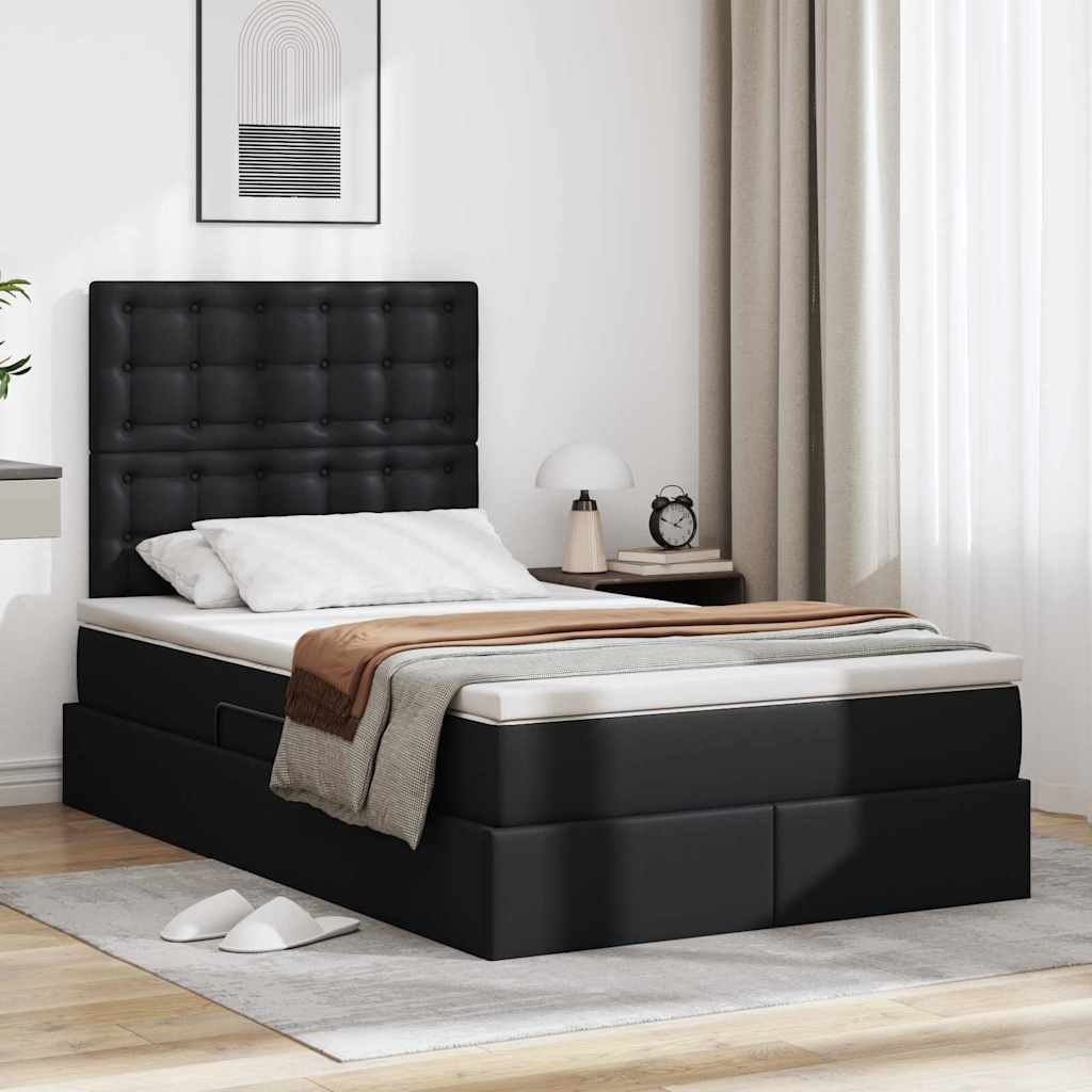 Mobilă și Mobilier - Pat cu lumini cu bandă LED cu headboard Negru 120 x 200 cm PVC