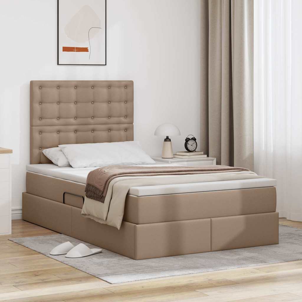 vidaXL Pat cu saltea și LED Cappuccino 120 x 200 cm Piele artificială