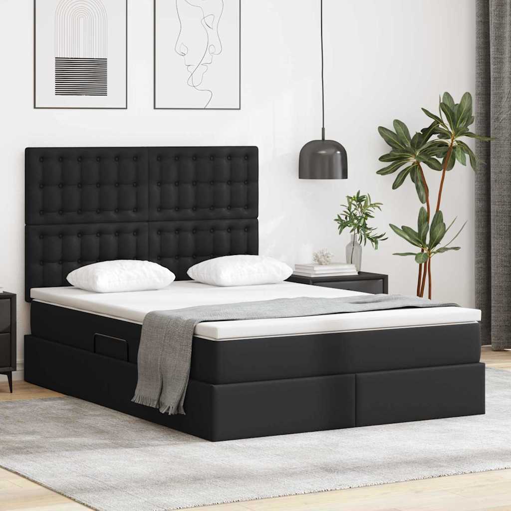 vidaXL Bett mit LED-Lichtleisten mit Kopfteil Schwarz 140 x 190 cm PVC