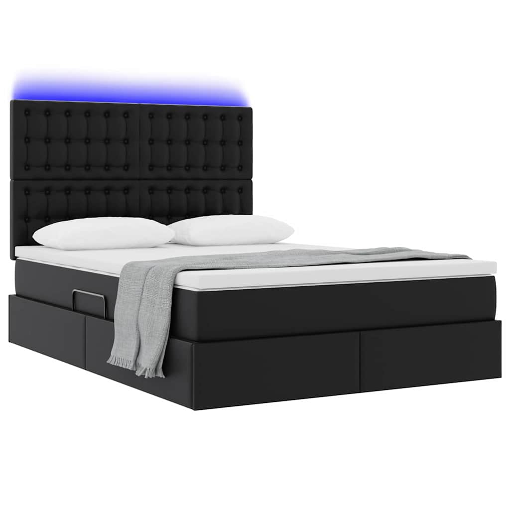Thumbnail - vidaXL Bett mit LED-Lichtleisten mit Kopfteil Schwarz 140 x 190 cm PVC