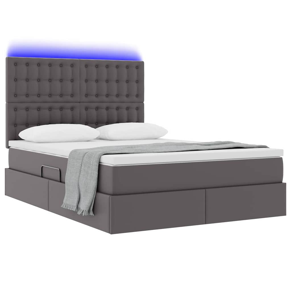 Thumbnail - vidaXL Bett mit Stauraum und LED Grau 140 x 190 cm Kunstleder