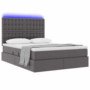 Postel s úložným prostorem a LED osvětlením Šedá 140 x 190 cm - obrázek 3