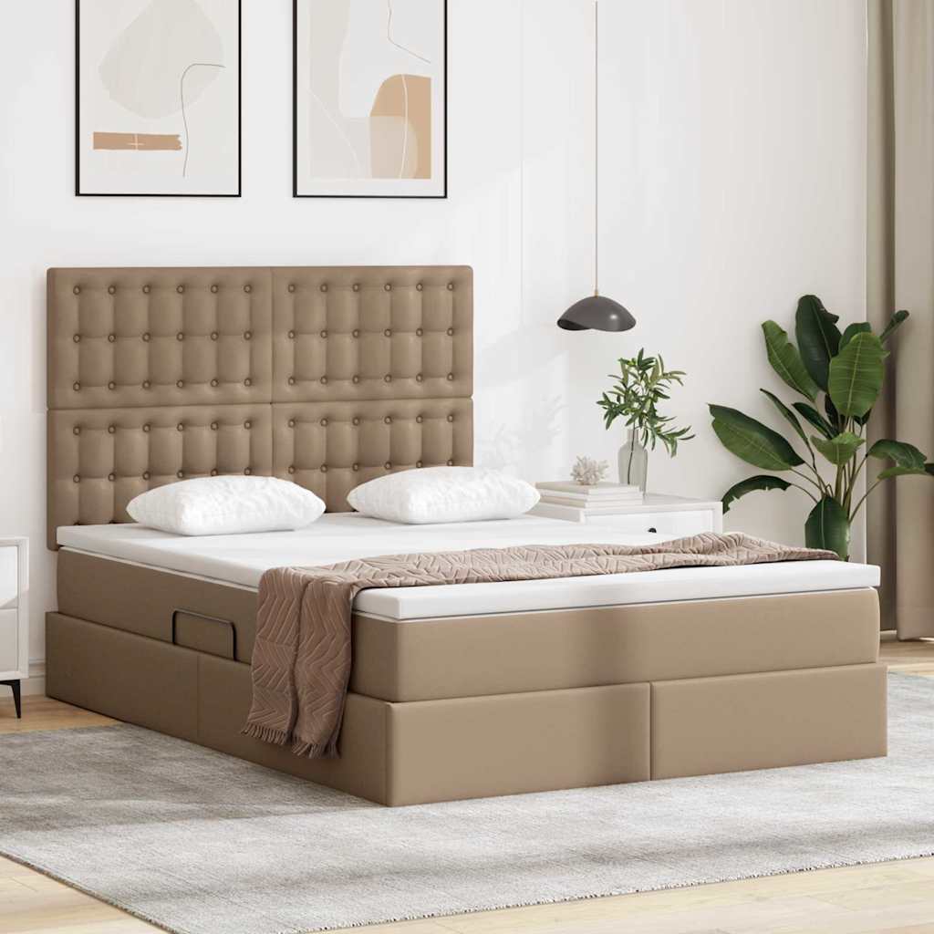 vidaXL Bett mit Stauraum und LED Cappuccino 140 x 190 cm Kunstleder