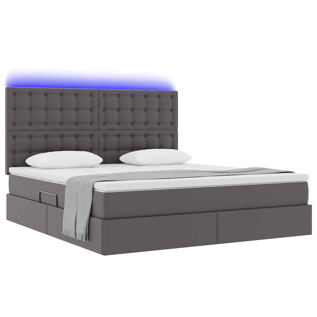 Thumbnail - vidaXL Bett mit Stauraum und LED mit LED Grau 180 x 200 cm Kunstleder