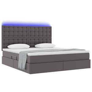 Postel s úložným prostorem a LED osvětlením Šedá 180 x 200 cm - obrázek 3
