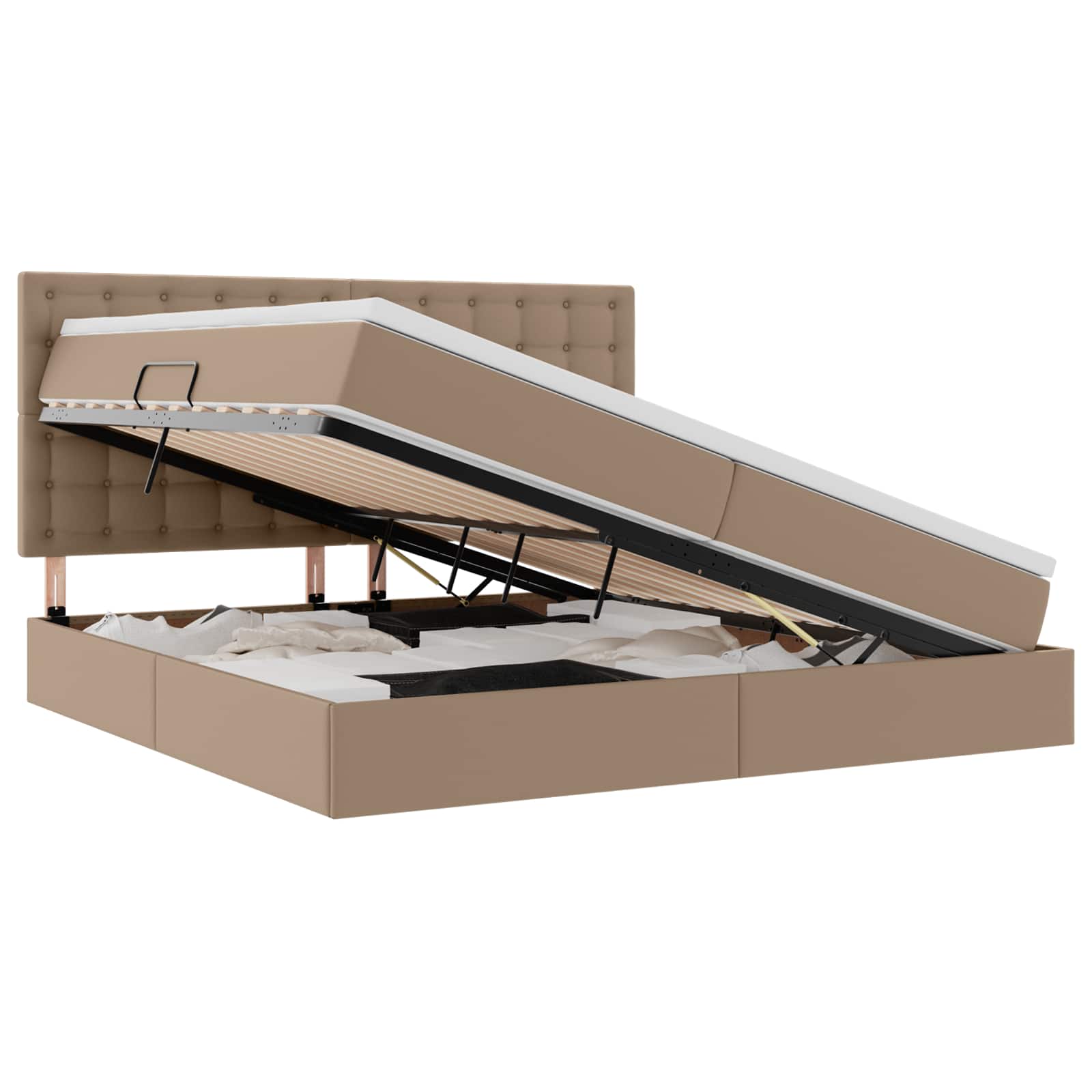 Thumbnail - vidaXL Bett mit Stauraum und LED Cappuccino 200 x 200 cm Kunstleder