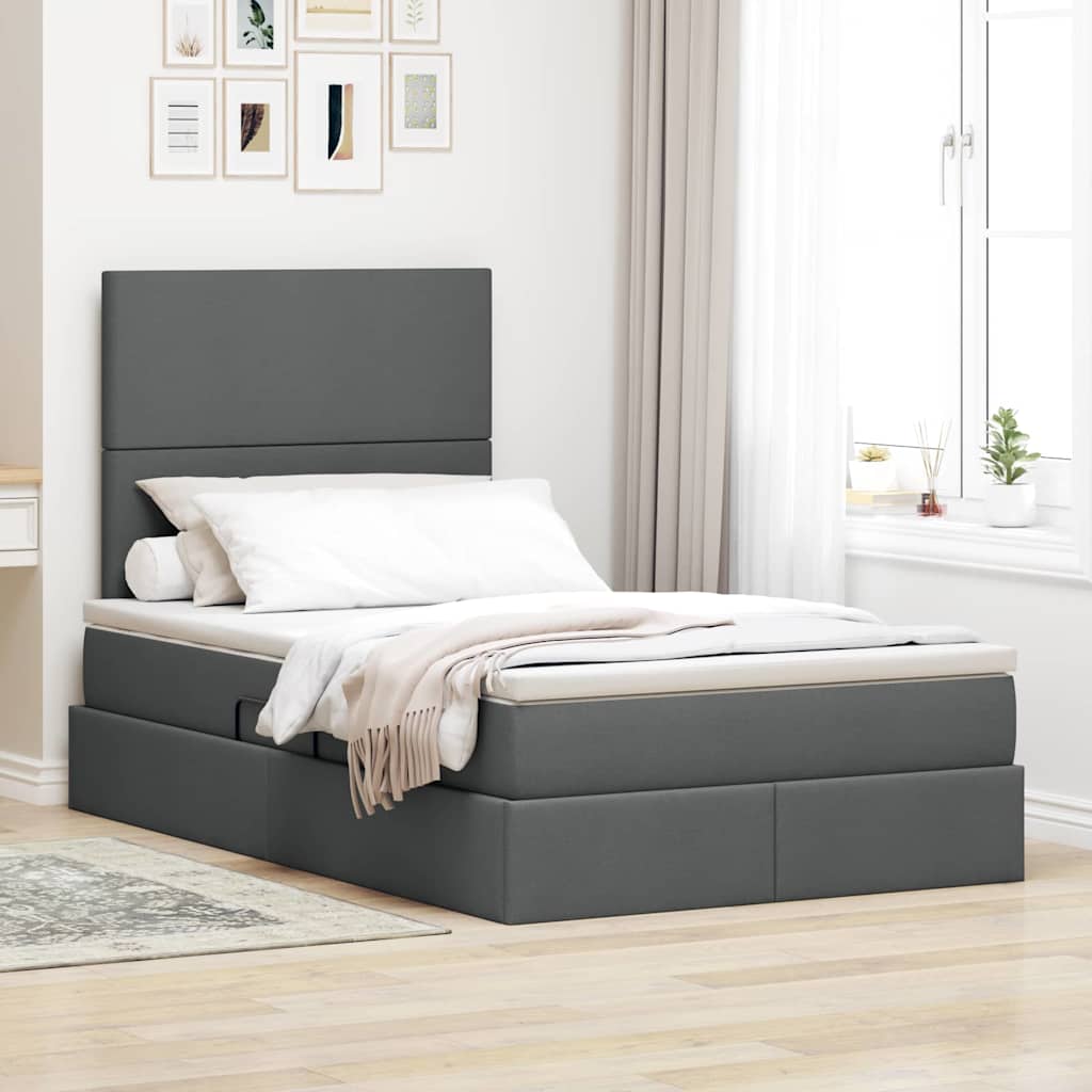 vidaXL Pat cu saltea și LED cu led Gri închis 120 x 190 cm Poliester