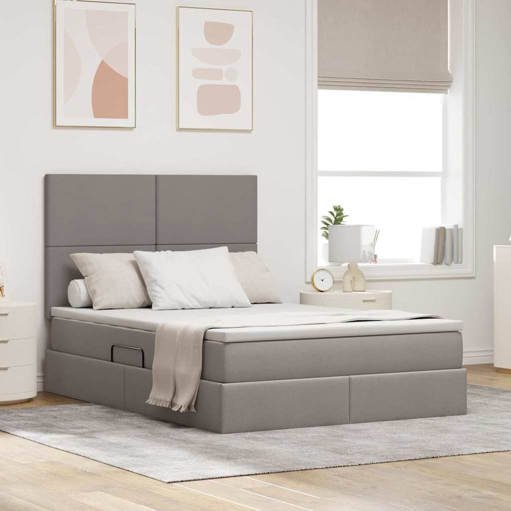 vidaXL Bett mit Stauraum und LED Taupe 140 x 190 cm Polyester