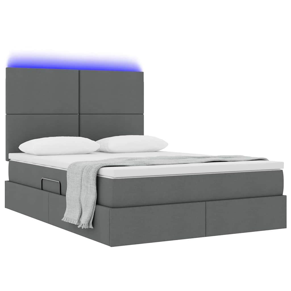 Thumbnail - vidaXL Bett mit Stauraum und LED Dunkelgrau 140 x 200 cm Polyester