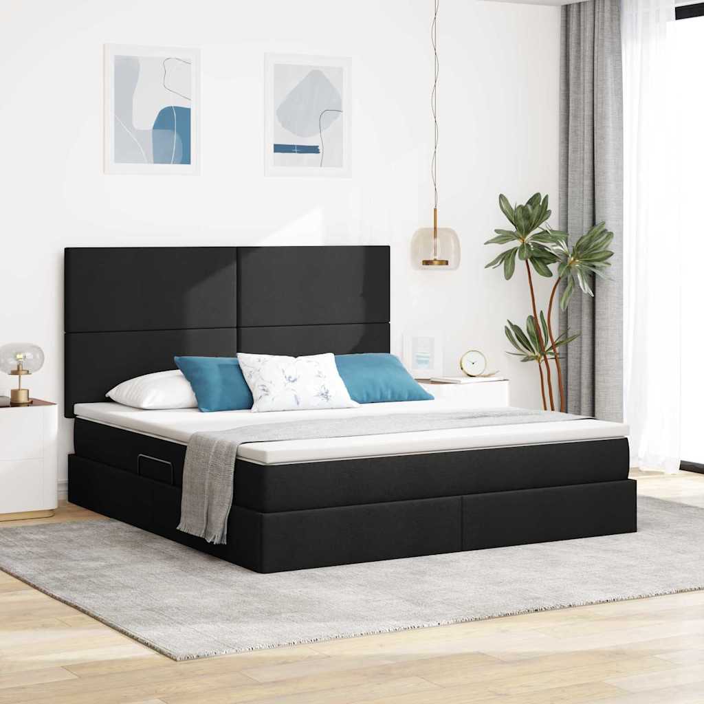 vidaXL Pat cu saltea și LED cu saltea Negru 160 x 200 cm Poliester