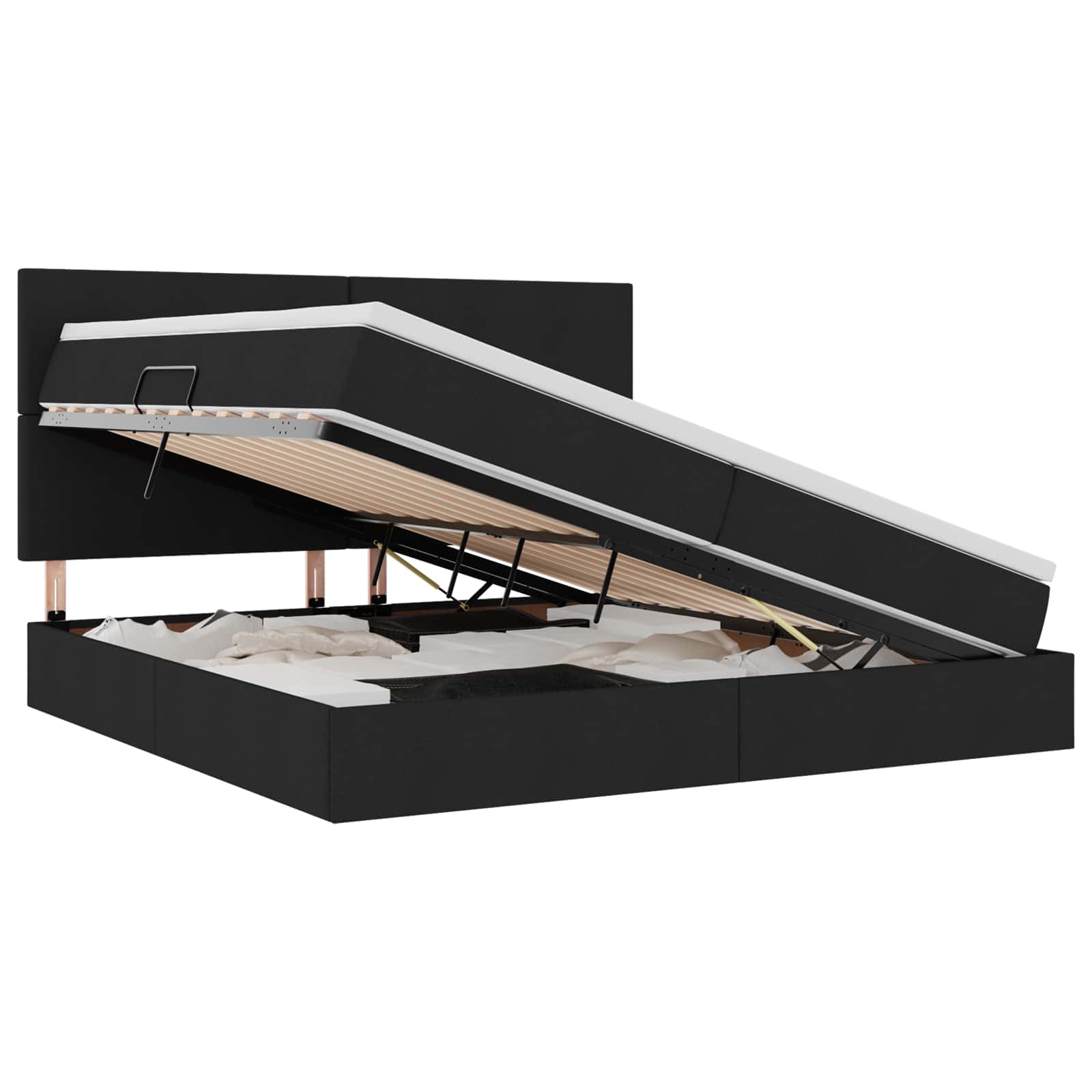 Voodi LED -ribatuledega peaga Must 200 x 200 cm kangas - Image 2