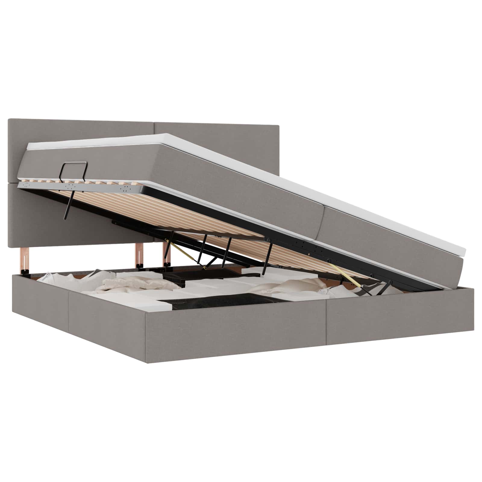 Thumbnail - vidaXL Bett mit Stauraum und LED Taupe 200 x 200 cm Polyester