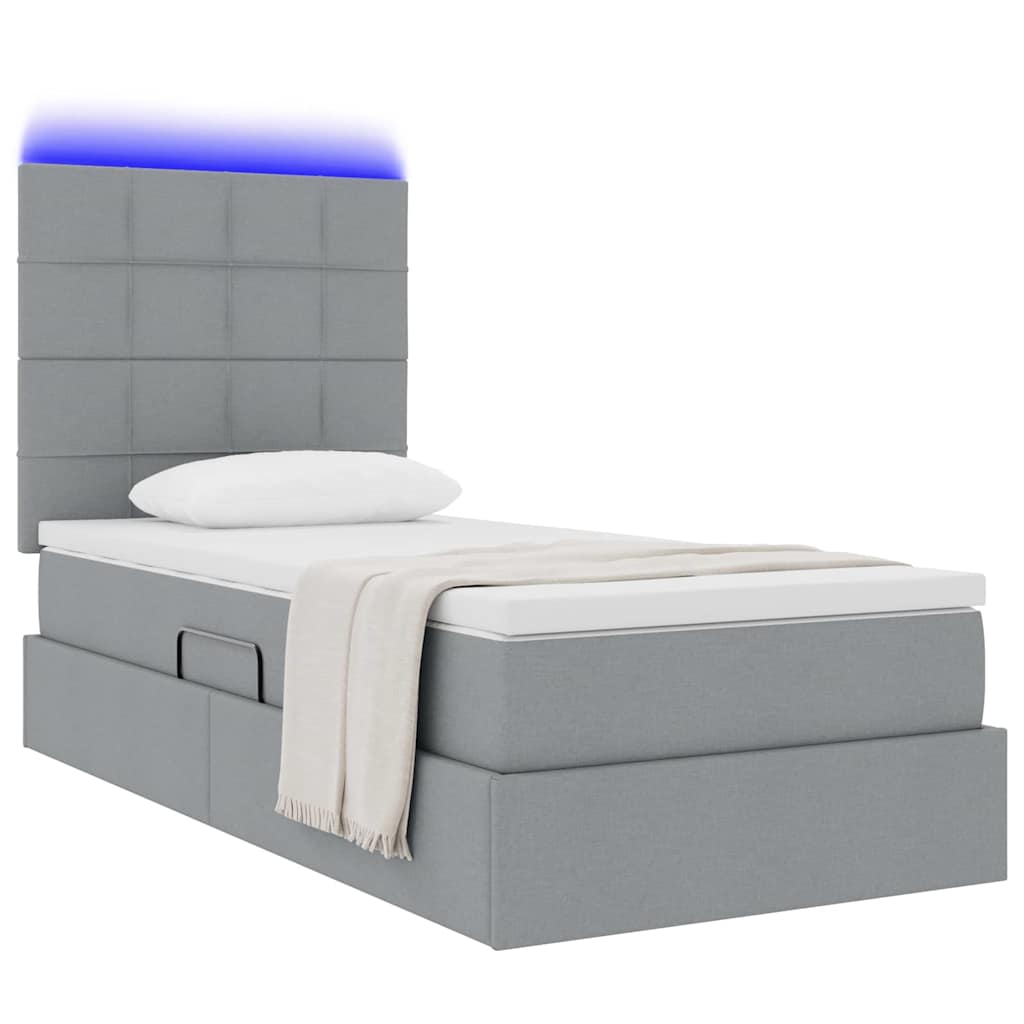 Thumbnail - vidaXL Bett mit Stauraum und LED Hellgrau 90 x 200 cm Polyester