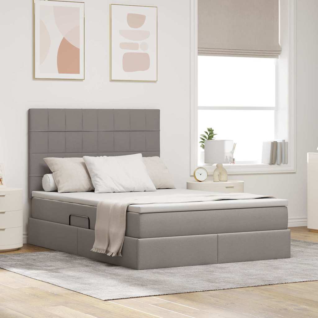 vidaXL LED-patjasäilytyssänky Taupe 140 x 200 cm Kangas