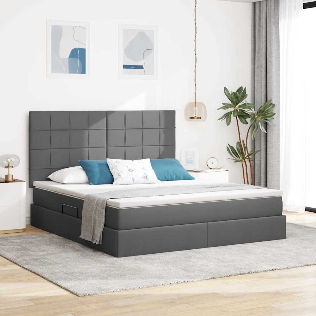 vidaXL Pat cu saltea și LED cu led Gri închis 160 x 200 cm Poliester