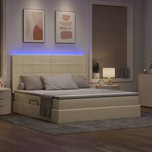 Postel s úložným prostorem a LED osvětlením Krémová Polyester - obrázek 5