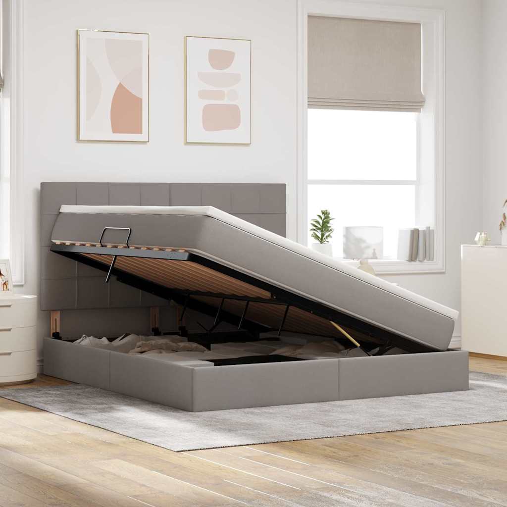 Voodi LED -ribatuledega peaga Pruunikashall 180 x 200 cm kangas - Image 4