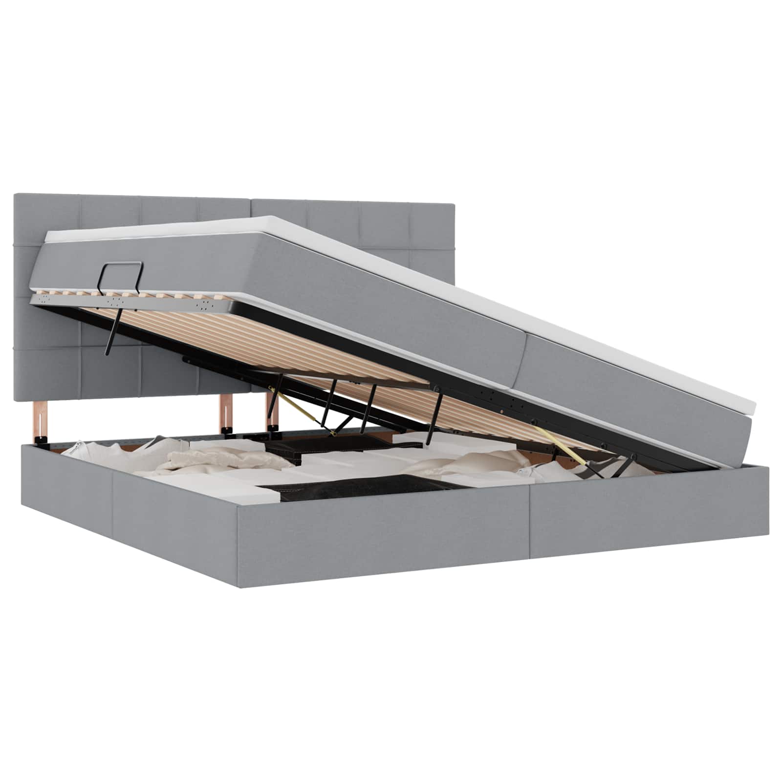 Thumbnail - vidaXL Bett mit Stauraum und LED Hellgrau 200 x 200 cm Polyester