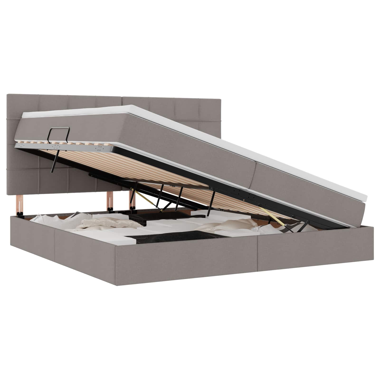 vidaXL LED Opslagbed met Matras Taupe 200 x 200 cm Stof, foto 3