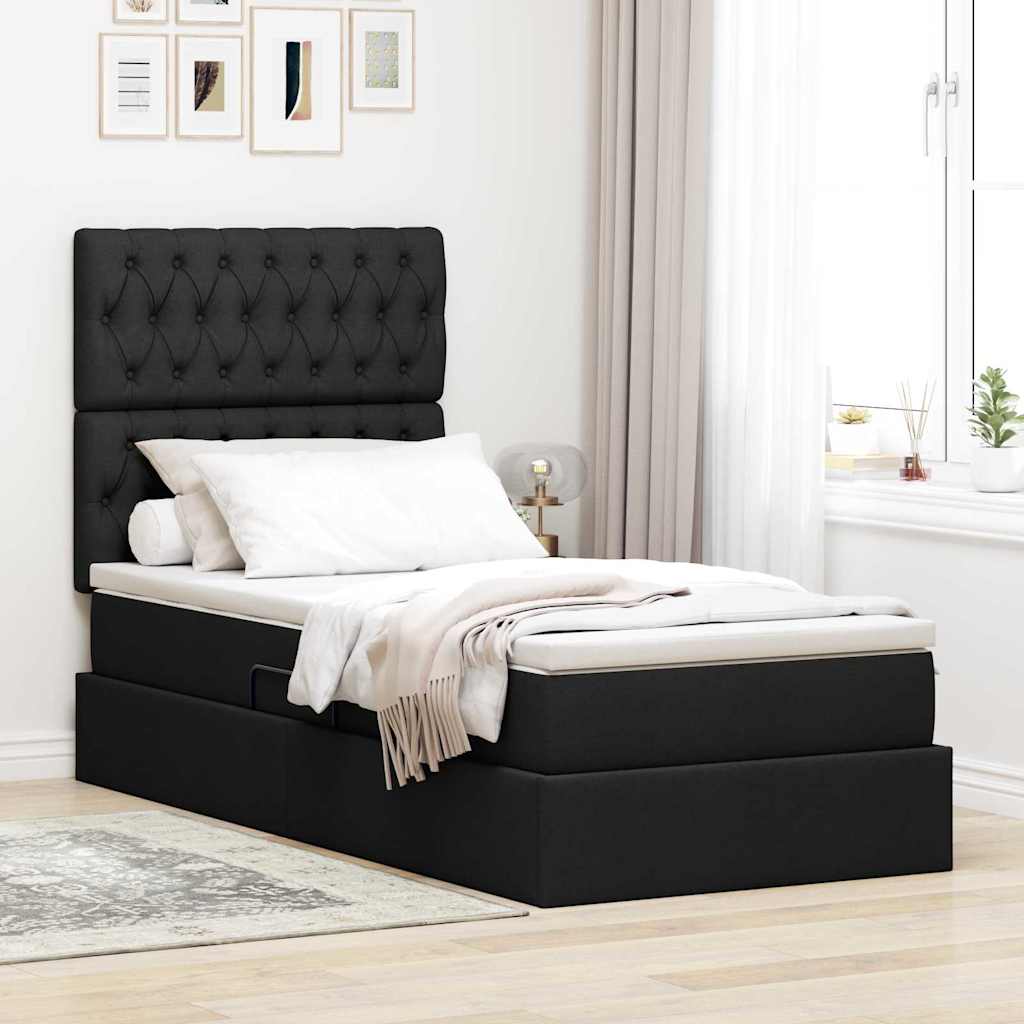 vidaXL Bett mit Stauraum und LED mit LED Schwarz 90 x 190 cm Polyester
